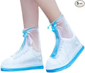 Rain Shoe Covers, 5 Pairs, Reusable, Non-Slip, Waterproof PVC, Mid-Calf, for Gardening, Cycling, Fishing, Walking in Rain, Snow, and Mud (Blue, L (EU 40-42))