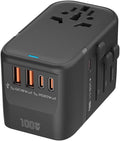 100W GaN Universal Travel Adapter International Power Adapter, with 5 USB(3 USB C) Charging Ports European Travel Plug Worldwide for US to Europe UK, EU, AU (Type C/G/A/I) Outlet Wall Charger