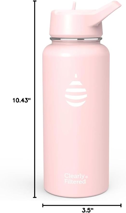 Clearly Filtered Water Bottle | Removes 220+ Contaminants, Double-Wall Insulated Stainless Steel, BPA/BPS Free, Phthalate Free, Filters Flouride Lead Chlorine (32oz, Blush)