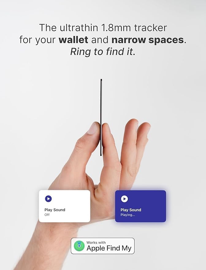 Rhinokey® Apple MFi Certified Wallet Tracker Card Works with Apple Find My (iOS Only) Slim 0.07in Rechargeable IP68 Waterproof Tracker Item Finder Credit Card Tracker with Keychain Hole for Luggage