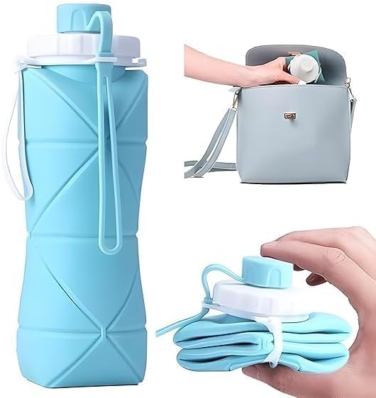 Folding Silicone Water Bottle Sports Water Bottle Outdoor Travel Portable Water Cup Running Riding Camping Hiking Kettle - 600 Ml - (po1)