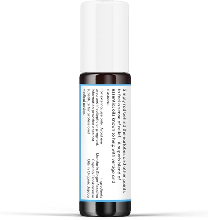 Vertigo Relief Organic Essential Oil - Combat Motion Sickness Naturally - Travel with Our Easy to Use Roll On - Soothing Scent of Mandarin and Ginger for Dizziness Support -10ml - Product of Canada