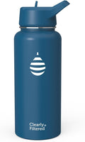 Clearly Filtered Water Bottle | Removes 200+ Contaminants, Double-Wall Insulated Stainless Steel, BPA/BPS Free, Phthalate Free, Filters Flouride Lead Chlorine (32oz, Navy Blue)