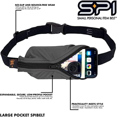 SPIbelt Running Belt Original for Women Men, Phone Holder for Running, Running Fanny Pack, Holder for Phone, Running Waist Pack, Adjustable Waist, [Fits All Phones]. Anthracite with Black Zipper