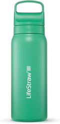 LifeStraw Go Series — Insulated Stainless Steel Water Filter Bottle for Travel and Everyday Use Removes Bacteria, Parasites and Microplastics, Improves Taste, 24 oz, Cactus Green