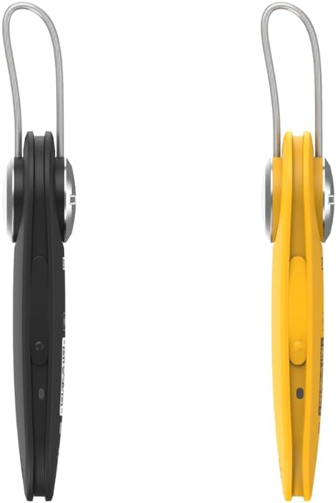 Knog Scout iOS Twin Pack Smart Tag, Tracker & 85dB Alarm – Rechargeable Luggage Tag Compatible with iOS App & Apple Find My, Digital Contact Info, Remote Chime, Water-Resistant, Black/Yellow
