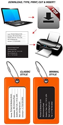 Luggage Tags Business Card Holder by TUFFTAAG - Flexible PVC Travel ID Bag Tag, Orange, 2 Pack