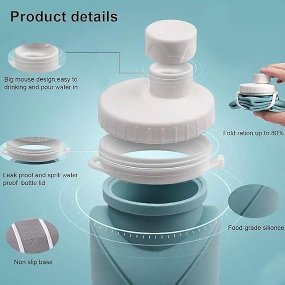 Folding Silicone Water Bottle Sports Water Bottle Outdoor Travel Portable Water Cup Running Riding Camping Hiking Kettle - 600 Ml - (po1)
