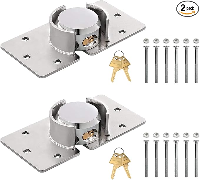 2 Pack Van Door Padlock Keyed Alike Heavy Duty Puck Lock w/Hasp | 73MM Solid Steel Hidden Shackle Padlock, Includes 4 Keys,12 bolts and nuts, for Garage, Shed, Vans, Trucks, Gates, Trailer