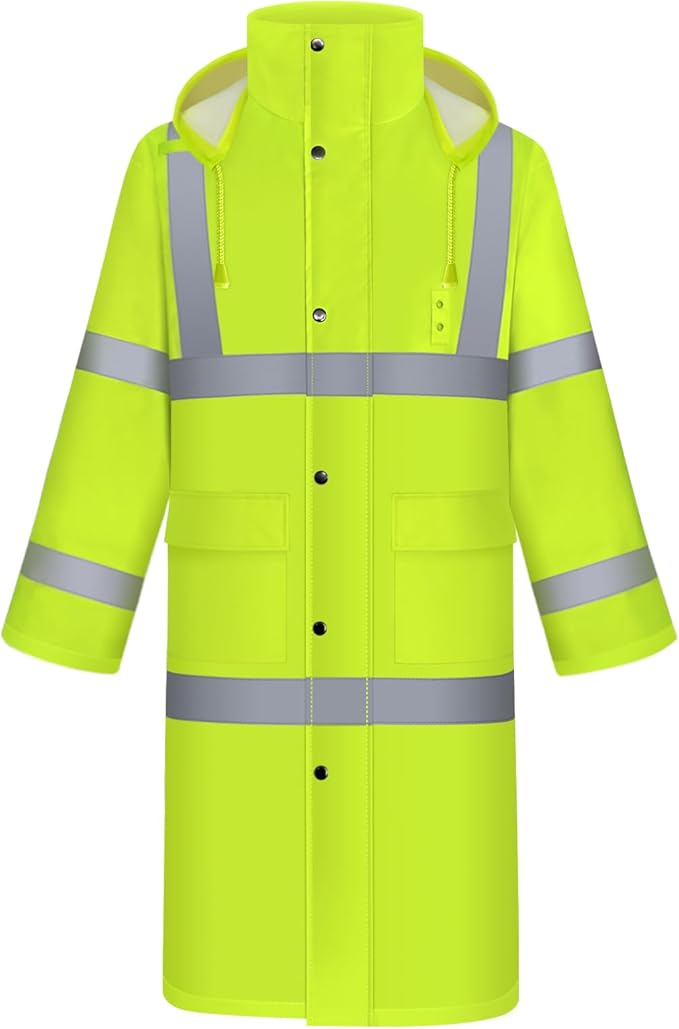 TCCFCCT Rain Coats Hi Vis Rain Jacket with Hood, Heavy Duty Rain Suits Waterproof, Long Safety Rain Gear for Hiking Camping Outdoor Activities, M Yellow