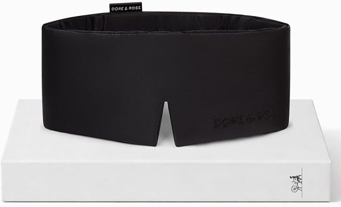 Dore & Rose Deep Sleep Mask for Women and Men - 23 Momme Mulberry Silk Eye Mask for Sleeping and Travel, 100% Blackout, Adjustable Strap, Cooling Soft Black Silk Eyemask Award-Winning Luxury