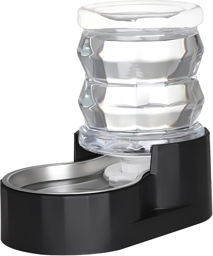 RIZZARI 4L Black Filtered Gravity Pet Water Dispenser | Stainless Steel Bowl,Fresh Water Supply,Helps Reduce Odor,Easy to Clean,Ideal for Small Pets
