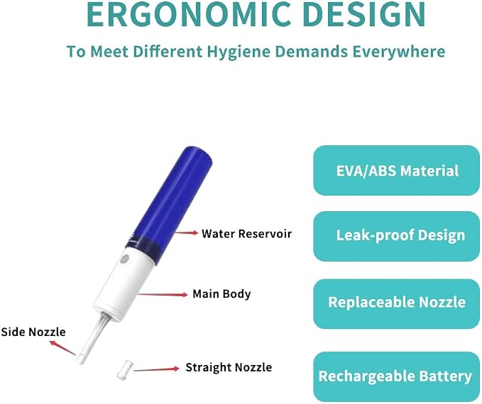Portable Bidet for Travel, Handheld Bidet Sprayer, USB Rechargeable, Adjustable Nozzle, Lightweight & Compact, Electric, Personal Hygiene Cleaning, Blue