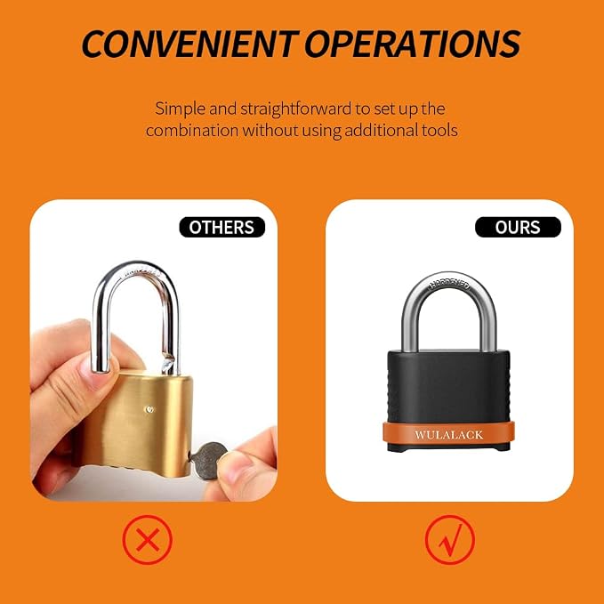 WULALACK Heavy Duty Combination Lock, Combo Lock for Outdoor Fence or Shed, Resettable Combination Padlock with Extended Shackle, Matte Black Finish，Pack of 12