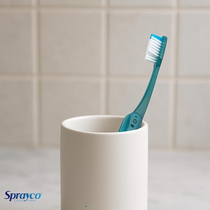 Sprayco Compact Foldable Travel Toothbrush with Microban, Built-in Cover, Soft Bristles & Ergonomic Handle, Multicolor, 4-Pack