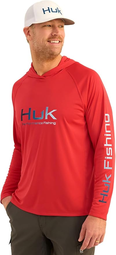HUK Mens Pursuit Vented Long Sleeve Hoodie, Fishing Shirt with Hood