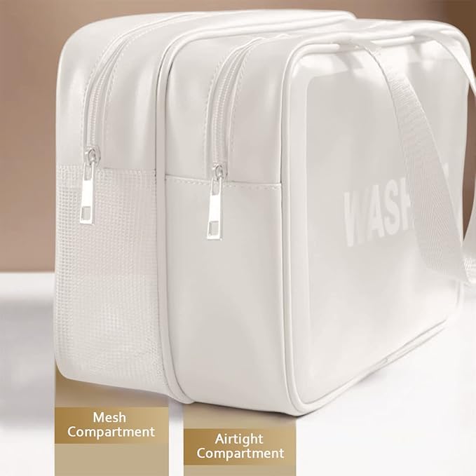 DAPOWER Travel Toiletry Bag for Women and Men, Matte Translucent Toiletry Bag with Handy Handle, Makeup Cosmetic Organizer Bag for Travel Toiletries Accessories (White-XL)