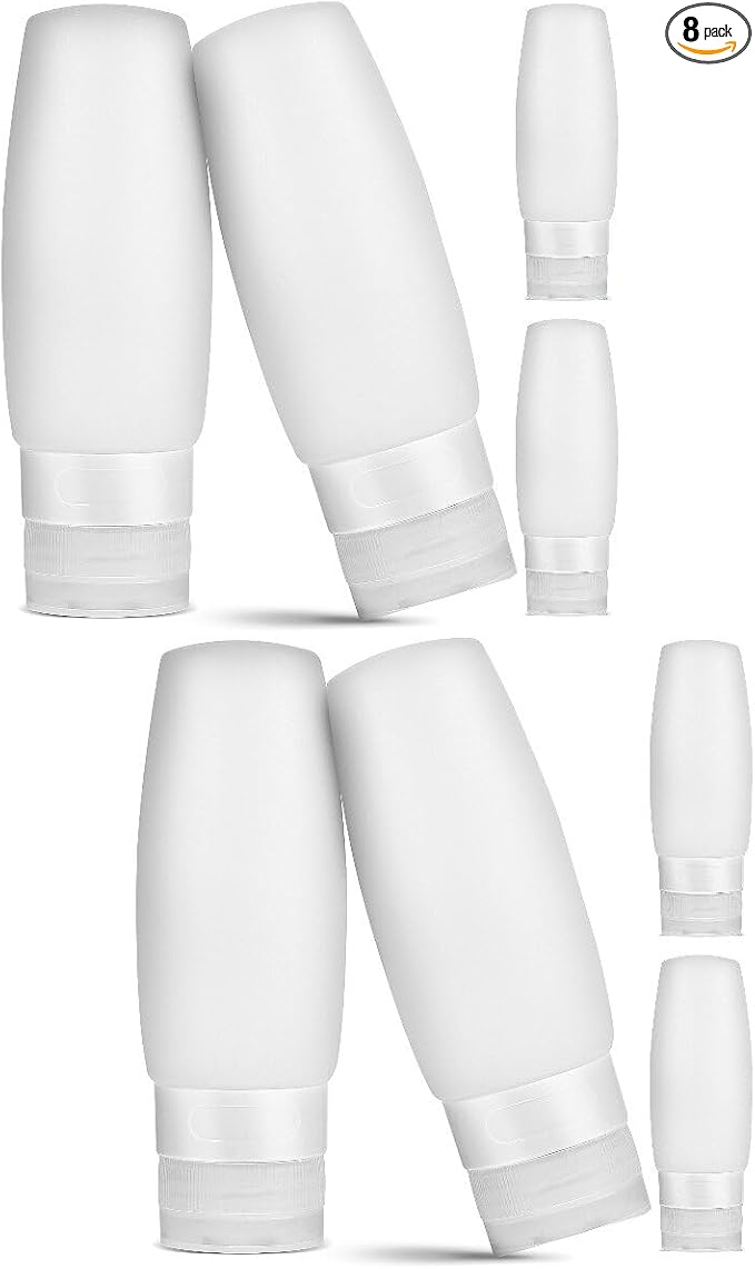 Healeved 8pcs Travel Bottles Refillable Containers for Shampoo Conditioner Lotion Squeeze Tubes with Leakproof Design for Travel and Daily Use