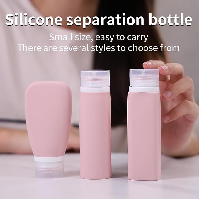 Silicone Travel Bottles Set Leakproof Squeeze Containers for Toiletries Shampoo Lotion Refillable Portable Travel Size Bottles with Clear Storage Bag Pink 4 Pcs
