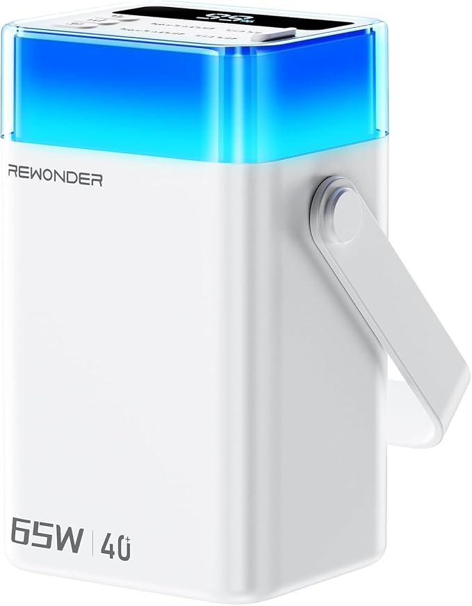 65W Power Bank 40000mAh - Laptop Portable Charger Fast Charging External Battery Pack - High Capacity Power Supply with LED Light for Trip Camping & Home Compatible with MacBook iPhone - White