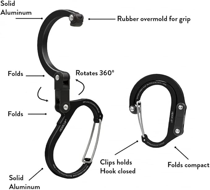 GEAR AID HEROCLIP 360° Swivel Carabiner Gear Clip and Hook (Medium) for Camping, Backpack, Suitcases and Garage Organization