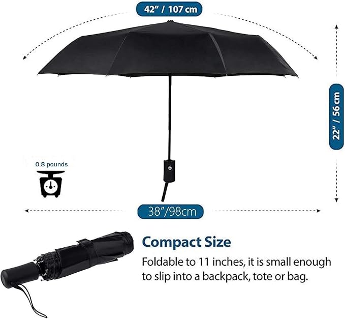 SY COMPACT Travel Umbrella - Windproof Automatic Compact Umbrella for Rain, Lightest 8-Rib, Small, Strong & Portable, Durable Grip, Fits Backpack & Car, Factory Direct (UV Available)