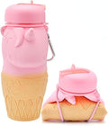 Unicorn Design Silicone Collapsible Water Bottles, Portable Sports Bottle with Carabiner Clip, Leak Proof, BPA Free Sippy Straw 550 ml (Pack of 1) (UNICORN BOTTLE)
