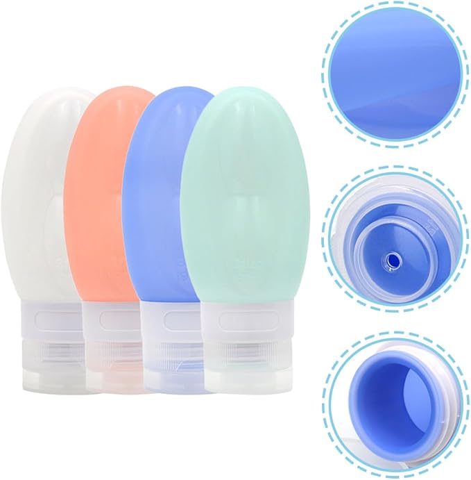 4pcs Silicone Travel Bottles Set 90ml Leakproof Reusable Toiletries Containers for Shampoo Lotion with Flip Cap for Travel Bathroom Toiletry Storage