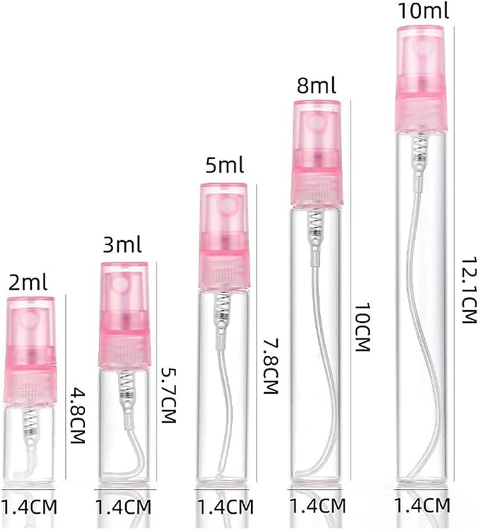 100Pcs 2ML-10ML Glass Perfume Bottles Spray Empty Bottles Fragrance Refill Bottle Clear Mini Atomiser Refillable Kits Atomizer Vials Portable Travel Sample Containers (clear,5ml)