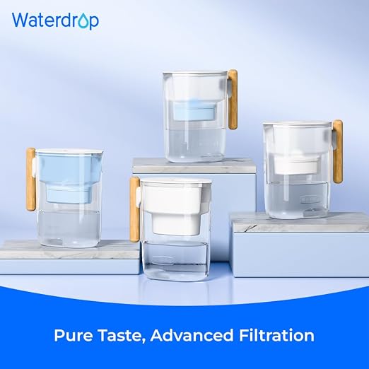 Waterdrop PT-04C-A Alkaline Water Filter Pitcher, 10-Cup Capacity, Healthy, Clean & Toxin-Free Mineralized Alkaline Water, Up to pH 9.5, BPA-Free, 100 Gallons, Sturdy Wooden Handle, Clear