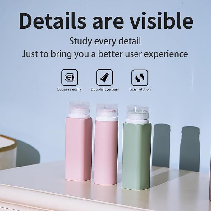 Silicone Travel Bottles Set Leakproof Squeeze Containers for Toiletries Shampoo Lotion Refillable Portable Travel Size Bottles with Clear Storage Bag Pink 4 Pcs