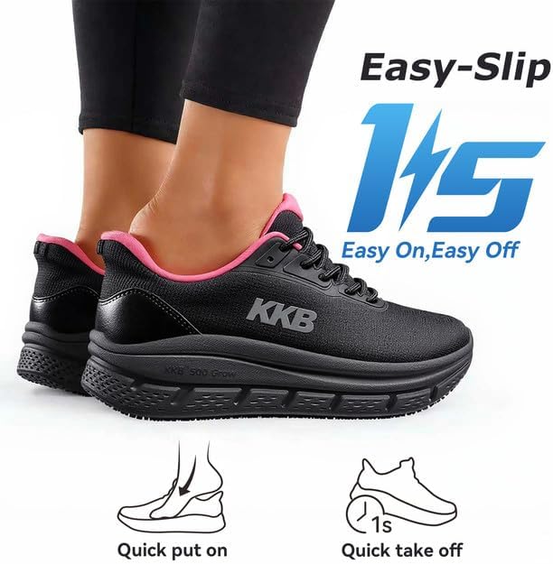 Non Slip Work Shoes Women Easy Slip Walking Shoes for Women Waterproof Sneakers for Restaurant Kitchen Nursing with Arch Fit Support Orthopedic