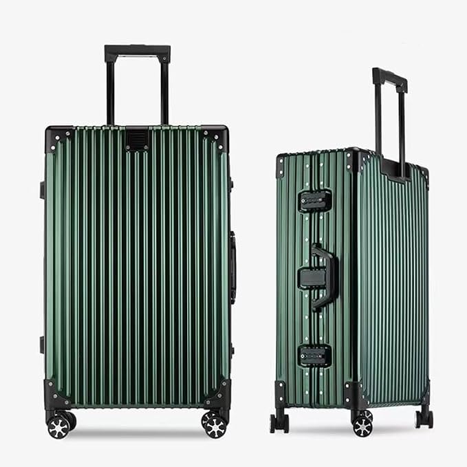HotWay Checked In Luggage with Spinner Wheels, Aluminum Hard Shell Zipperless Suitcase with TSA Lock, Large Rolling Suitcase for Business Travel (Aluminum Green, 28 Inch)