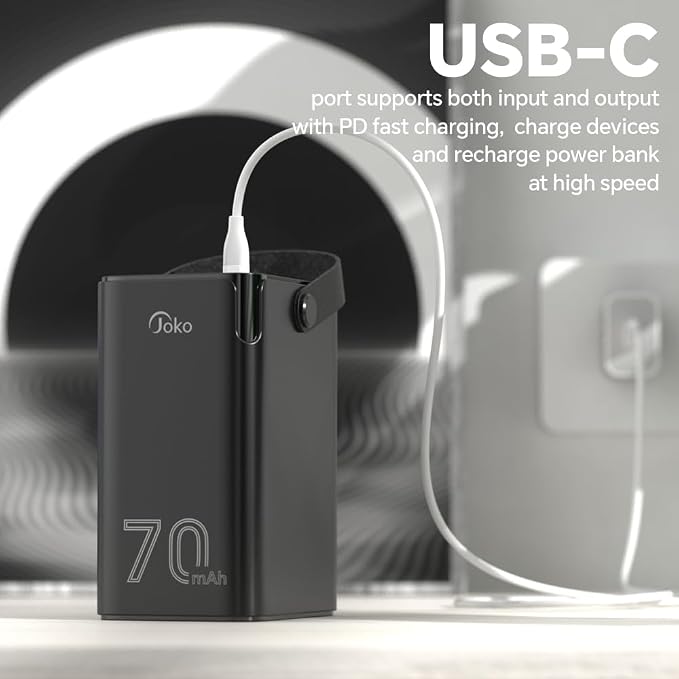 JOKO 70000mAh Power Bank High Capacity 20W PD 3.0 Fast Charging 22.5W Max Large Power Bank,7 Outputs 2 Inputs,LED Display,USB-C Battery Packs for iPhone, Samsung, Outdoors，Camping
