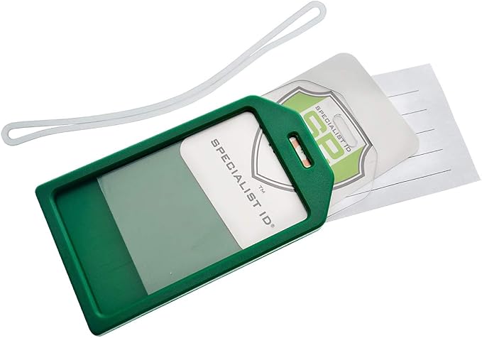 Bulk 50 Pack - Premium Rigid Airline Luggage Tag Holders with 6" Worm Loops - Heavy Duty Hard Plastic -Suitcase ID Tag Identifiers with Business Card Insert Window by Specialist ID (Green)