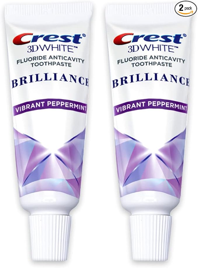 Crest 3D White Brilliance Toothpaste, Vibrant Peppermint, Travel Size 0.85 oz (24g) - Pack of 2