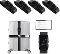 Veki Cross Luggage Straps Set TSA Approved with Lock Adjustable Travel Suitcase Belts Suitcase Tags with Name ID Card Packing Straps for Suitcases Strap Travel Accessories (Black*4pcs)