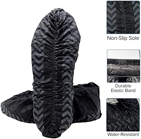 INNOVATIVE HAUS 100 Pack Extra Large Disposable Boot and Shoe Covers - Black and Blue Non-Slip, Water Resistant, Indoor Use
