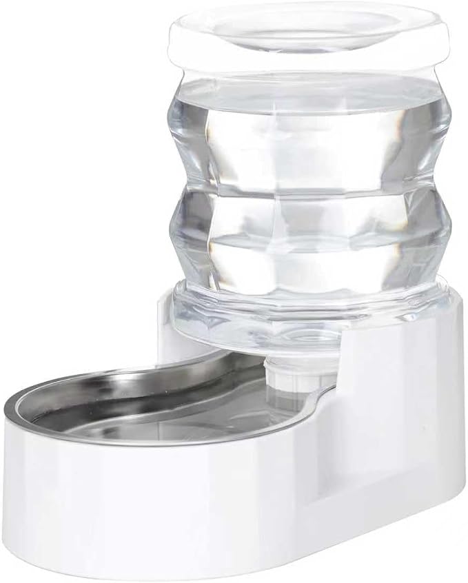 RIZZARI Gravity Water Bowl Dispenser for Cats: 4L White Automatic Stainless Steel Dog Feeder Without Filter - for 8-20LB Elderly Pets with Joint Spine Pain - for Kitchen Bedroom