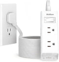 Addtam Flat Plug Power Strip with 6 Outlet Extender, 25 FT Extension Cord Flat Wall Plug with Multiple Outlets, No Surge Protector for Cruise Ship, Travel, Dorm, Home Office, Cruise Essentials, White