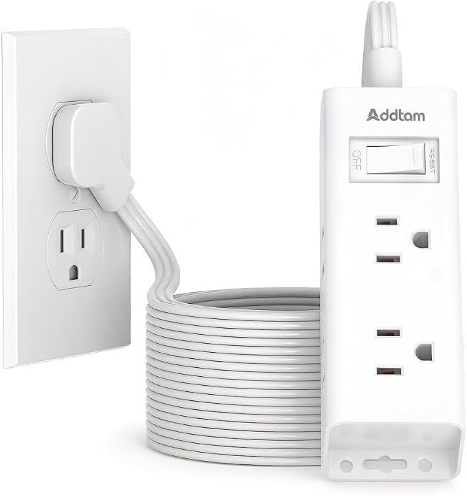 Addtam Flat Plug Power Strip with 6 Outlet Extender, 25 FT Extension Cord Flat Wall Plug with Multiple Outlets, No Surge Protector for Cruise Ship, Travel, Dorm, Home Office, Cruise Essentials, White