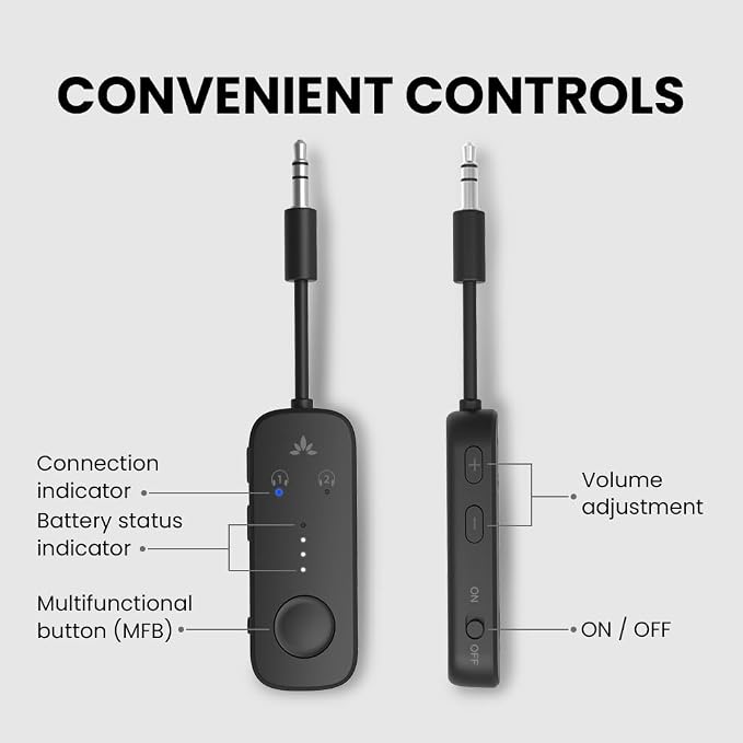Avantree Relay - Premium Airplane Bluetooth 5.3 Adapter & Clan N1 - Active Noise-Canceling Wireless Earbuds for Music, Calls While Commuting with Hybrid ANC, Transparency Mode