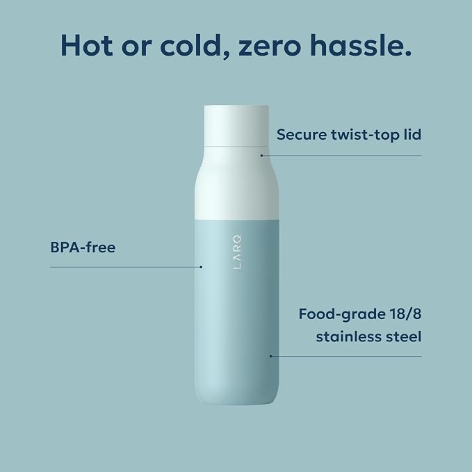 LARQ Twist Top — Reusable Insulated Stainless Steel Water Bottle, Metal Water Bottle for Men, Women, Kids, 100% Leakproof, BPA Free, No Straw — Travel, Gym, Office, School — 17 oz, Seaside Mint