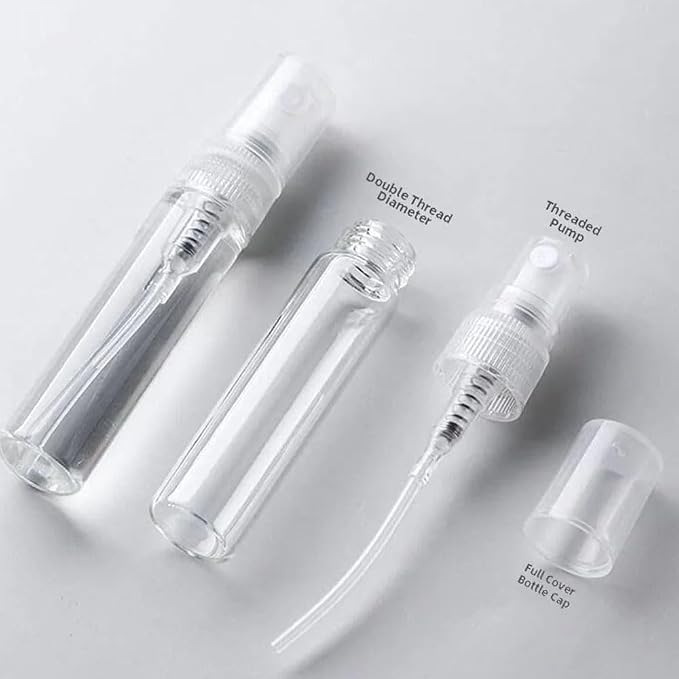 100Pcs 2ML-10ML Glass Perfume Bottles Spray Empty Bottles Fragrance Refill Bottle Clear Mini Atomiser Refillable Kits Atomizer Vials Portable Travel Sample Containers (clear,5ml)
