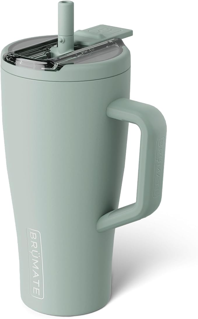BrüMate Era Flip 30oz Tumbler with 100% Leakproof Covered Straw Lid | Hygienic Covered Straw | Insulated Stainless Steel Water Bottle with Handle | Cup Holder Friendly | BPA-Free (Sage)