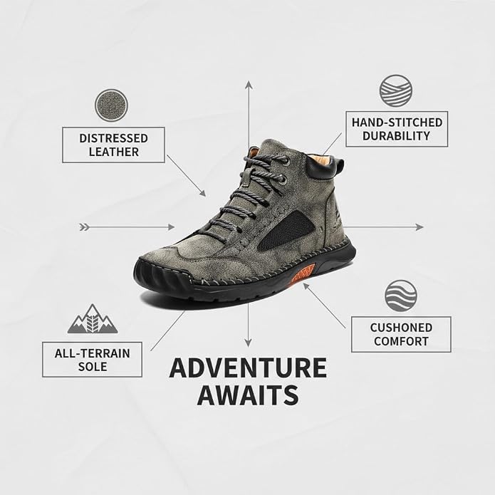 Mens Orthopedic Comfortable Handmade Boots Casual Mid Top Walking Driving Shoes Waterproof Arch Support Spacious Toe Box Outdoor Leather Shoes