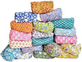 Block Print Designer Toiletry Bag & Makeup Case - Boho Floral Quilted Pouch for Cosmetics, Skincare - Waterproof Lined Organizer for Diaper Bag, Purse, Travel, Gift, Pencils (medium size 5pcs)