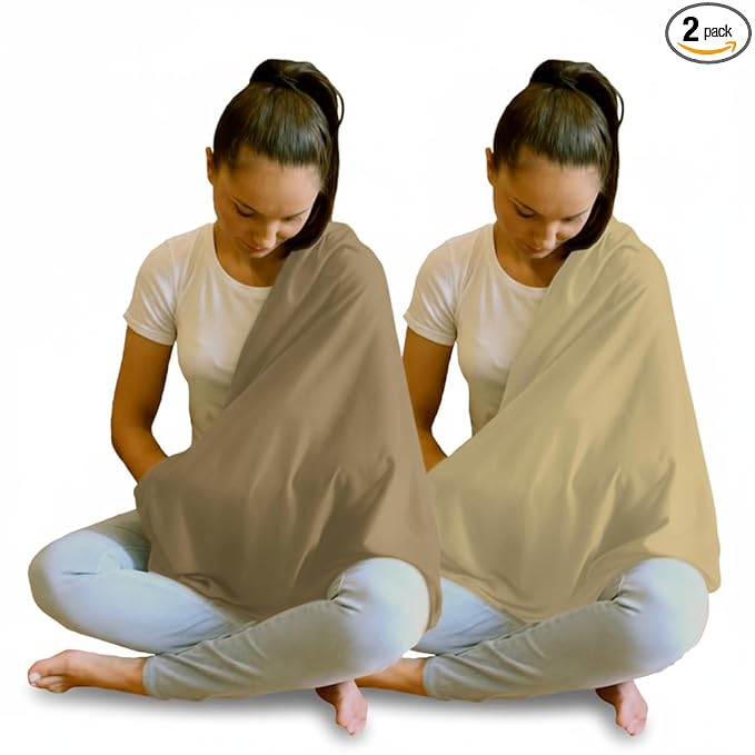 2 Pack Nursing Covers for Breastfeeding, Soft Infinity Scarf Shawl Cover Up - Lightweight, Breathable Privacy Nursing Wrap (Natural Beige, Light Brown)