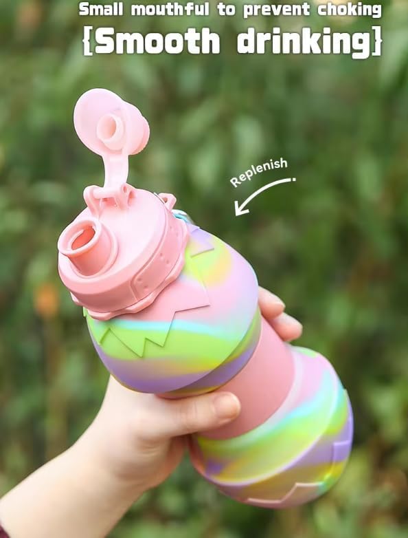 Collapsible Silicone Water Bottle || 600 ML Folding Water Bottle With Straw And Hook || Portable Water Bottle For Hiking, Camping, Sports, Road Trips, Outdoor (Pack Of 1) (Eggshell Shape)