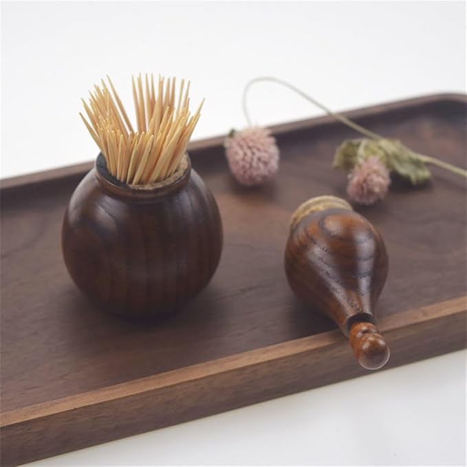 Japanese Wooden Toothstick Holder Gourd Shape Solid Color Cotton Swab Box Sour Date Without Texture